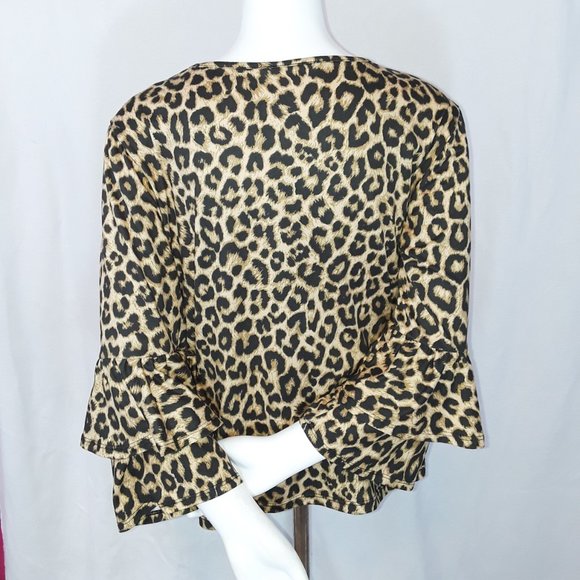 C & C California Y2K Animal Print Long Flared Ruffle Long Sleeve Top L - Picture 4 of 7